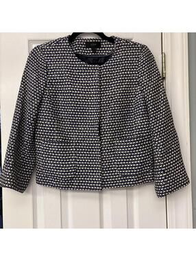 J Crew Short Cropped Tweed Jacket Blazer Black Ivory Purple Metallic. Size 8.